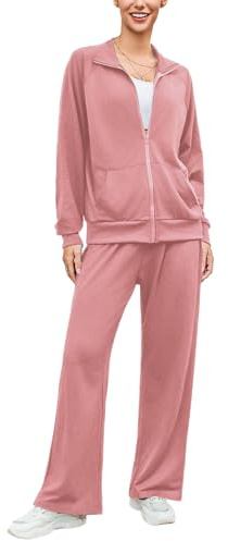 Terecey Trainingsanzug Damen Langarm Jogginganzug- Bequeme Tracksuit Sportanzug Freizeitanzug - Lässig 2 Teilig Zipjacke Jogginghose Atmungsaktiv Sportbekleidung fur Fitness Training, Rouge Rosa