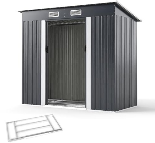 GOPLUS 2m² Abri de Jardin Métal Galvanisé, 213 x 112 x 186 CM, 3,71m³, Résistant aux Intempérie, Cabane de Jardin à Outils avec Toit Incliné, Porte Coulissante, Bouches d'Aération, Abri de Stockage