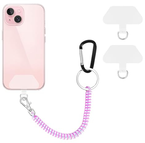 COCASES Phone Lanyard, Universal Theftproof Anti-Lost Elastic Tether Wrist Strap with Patch Compatible with Most Smartphones (Purple 80cm)