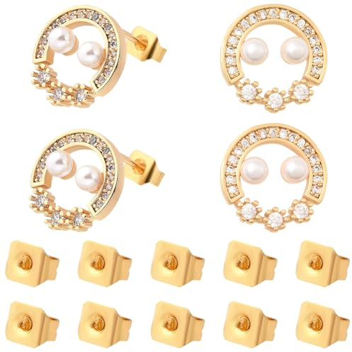 Beebeecraft 1 Box 10 Stück Runde Ohrstecker Mit Schlaufe Zirkonia 18 Karat Vergoldet Perlenohrring Beschläge Für Die Schmuckherstellung DIY Bastelarbeiten