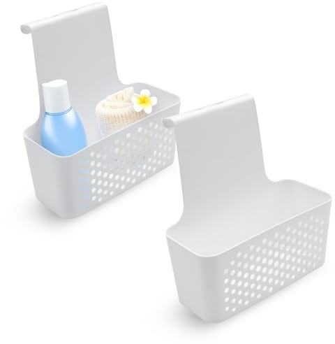 Duschkorb zum Hängen Weiß – 2er Set Duschregal ohne Bohren – Hängeregal aus Kunststoff für Shampoo, Seife & Duschgel – Bad Organizer mit Haken für Duschwand