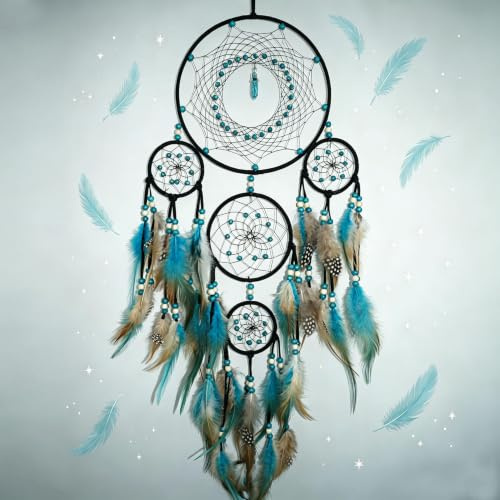 Remorlet Acchiappasogni grande per camera da letto adulto nero boho acchiappasogni decorazione da parete con turchese ornamento da appendere per dormitorio adolescente decorazione regalo festival