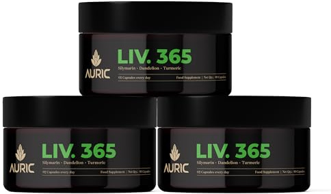 Auric Herbal Liver Support Supplement (Silymarin), Turmeric, Garlic, Ginger for Liver Health Advanced Detox & Cleansing Formula for Active Liver 180 Count