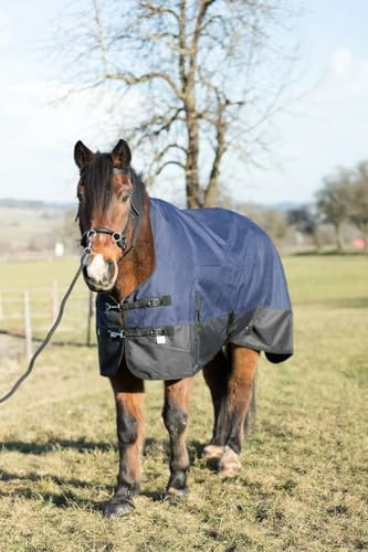 Pferdedecke Regendecke 1200D Highneck Outdoordecke Farbe Marineblau 115, 125, 135, 145, 155 & 165 cm (Marineblau, 155 cm)