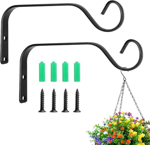 KQDRAVINE Väggkrok blomampelhållare av järn, 15 cm, hängande växthållare för blomampel, fågelhus, lykta, vindspel, väggljus, 2 stycken, svart