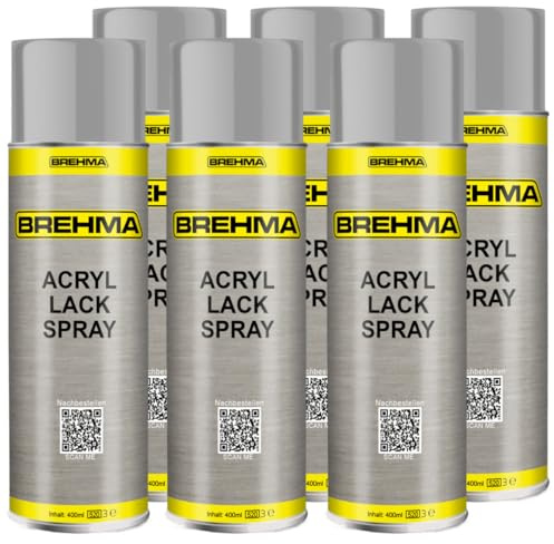 BREHMA 6x Acryl Lackspray Ral 9006 Weisalu glänzend Lack Farbe Sprühfarbe 400ml