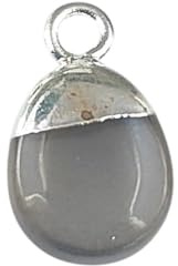 GEMDESIGNSS Handmade 8–10mm Grey Moonstone Tumble Pendant, Smooth Polished Healing Crystal Gemstone Charm with Electroplated Gold/Silver Cap for Necklace Jewelry – Selling Per Piece (Silver)