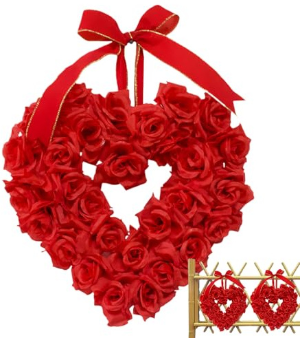 Yonuaret Valentine Wreath - 15.75inch Artificial Red Rose Love Pendant,Valentines Wreath - for Holiday Wedding Front Door Porch Garden Home Party Outdoor Patio Wall Window