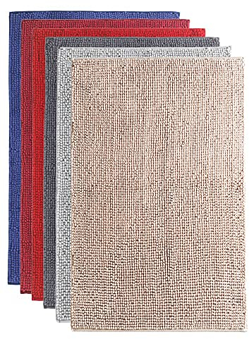 Dreamhome hochwertige große Badematte 65x110 rutschfest Badezimmerteppich Badvorleger schnell trocknender pflegeleichter Duschvorleger Farbe: Sand