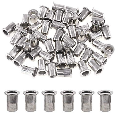 Glarks 304 in acciaio INOX a testa piatta filettati Rivetnut inserto Nutsert rivetto dado assortimento kit – m3 M4 M5 M6 M8 M10, M6 US, 50