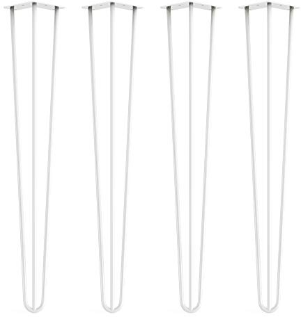 4 x Hairpin Legs from DT IRONCRAFT - 71cm 3 Rod / 10mm, Ivory White Colour with Floor Protector Feet & Screws - Standard Desk, Dining Table Legs