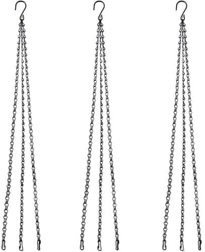 MZMing 3 Stück 76cm Kette zum Aufhängen Blumenampel 3-litzige Hängeseil | 29 Schwarz Metall Blumenampel Ketten mit Haken und Clip für Hängetöpfe Pflanzenaufhänger Vogel Fütterer Laternen Ornamente