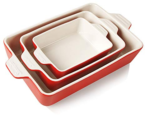 Sweejar Home Ceramic Bakeware Set, Rectangular Baking Dish Lasagna Pans for Cooking, Kitchen, Cake Dinner, Banquet and Daily Use, 30 x 20 x 7 cm of Casserole Dishes (Red)