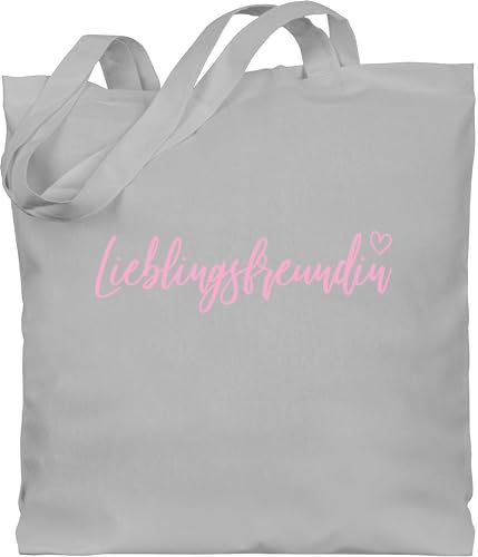 Baumwolltasche - Sprüche Statement - Lieblingsfreundin Rosa - Unisize - Hellgrau - leinentasche tasche freundin bag taschen tote jutetasche jutebeutel lange henkel leinenbeutel bags einkaufsbeutel