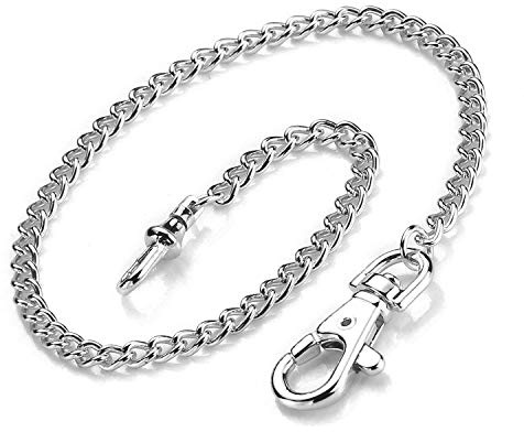BOSHIYA Vintage Pocket Watch Chain Clip & Lobster Buckle Metal Alloy Pocket Vest Chain Silver Pocket Watch Chains for Men with Box