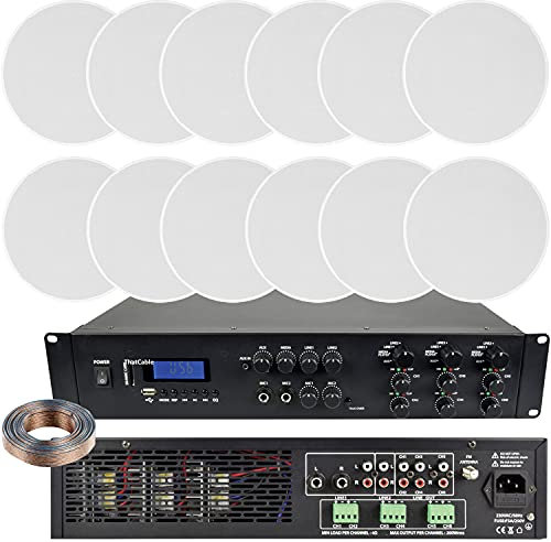1200W Multi Zone Bluetooth Sound System | 6 Channel HiFi Matrix Amplifier Amp Kit | 12x 120W Low Profile Ceiling Speaker | Powerful Loud Wireless Music Streaming