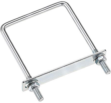 sourcing map Pernos cuadrados en U de 90 mm de ancho interior, acero al carbono M8 con tuercas, placa de marco, arandelas redondas, juego de 2