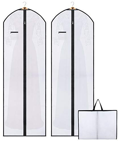 2-pack bröllop aftonklänning klädförvaring, 180 cm anti-malskydd, vikbar, icke-vävd klädskyddsväska med ficka och handtag, andningsbara tvättbara klänningsväskor bärarskyddsväskor för kläder lång