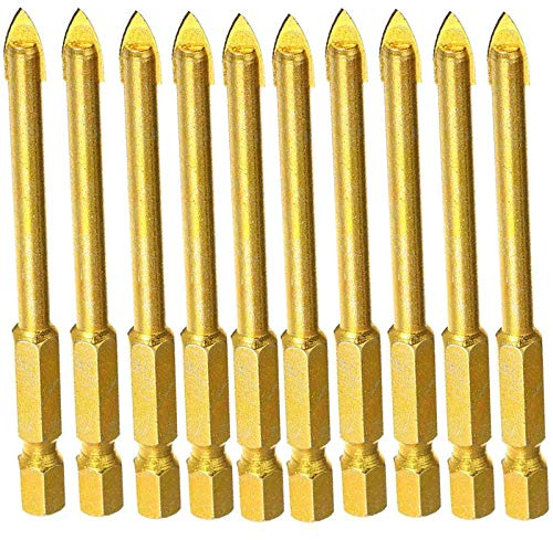 Juego de 10 brocas de carburo de tungsteno de 6 mm con varilla hexagonal plana para espejo, porcelana y mármol