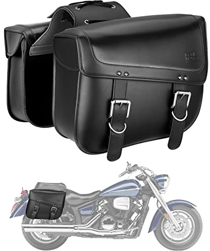 KEMIMOTO Motorcycle Saddlebags, 30L Large Capacity Saddle Bags Motorcycles, PU Leather Motorcycle Luggage Bag for Sportster Softail Dyna V-star Shadow, Universal Motorcycle Accessories, Black