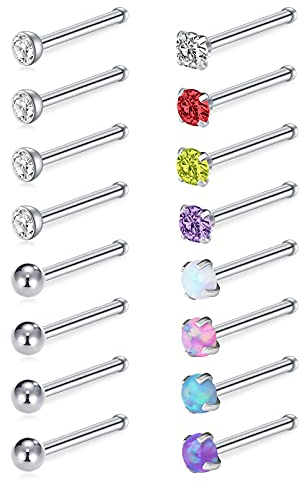 D.Bella 18G Nasenstecker CZ Opal Nasenpiercing Chirurgenstahl L-Form Nasenring Nase Stecker Piercing Schmuck