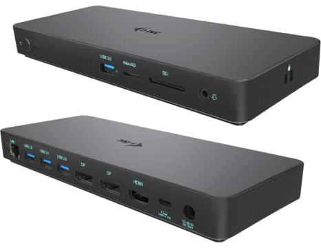 i-tec USB-C Dockingstation 3x4K mit 100W Stromversorgung - 2X DisplayPort 1x HDMI 1x GLAN 4X USB 3.0 1x Audio/Mik 1x SD 1x MicroSD, für Windows MacOS, Thunderbolt 3 Kompatibel