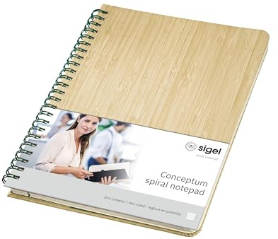 Sigel Conceptum Premium Spiralblock A5 Dotted Bambuscover Hardcover | CO672, Nachhaltiges 100g Papier, Red Dot Award 2022, robuste Spiralbindung