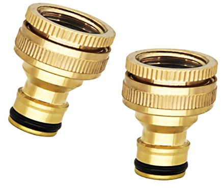 2 Pcs Outside Tap Connector Brass Hose Adapter,3/4 and g1/2 in 1 inch Female Threaded Faucet for Kitchen Garden Outdoor GardenaTool for Hosepipe Fittings Metal Connectors Pressure No Leak Structural