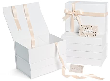 CHARMGIFTBOX Geschenkbox mit Deckel Weiß, 27,4 x 20,3 x 10cm, 5 Stück Kleine Geschenkbox Hochzeit, Magnetbox Geschenkverpackung Geburtstag für Weihnachtsgeschenke Machen