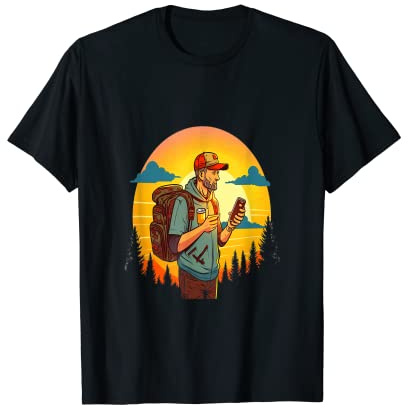 Geocache Mountain Hiking Trip Geocaching Dad In Sunset T-Shirt