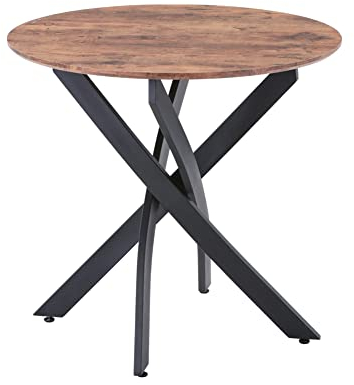 GOLDFAN Esstisch Runder Hölzerner Küchentisch Retro Industrieller Esszimmertische mit Schwarz Metallbeinen für Esszimmer Wohnzimmer Küche, 80x80x75cm