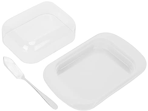 Butter Dish with Lid and Knife Spreader, Butter Keeper for Countertop,Butter Keeper Tray Portable Small Cheese Dish Holder Tray for Home Kitchen(White)