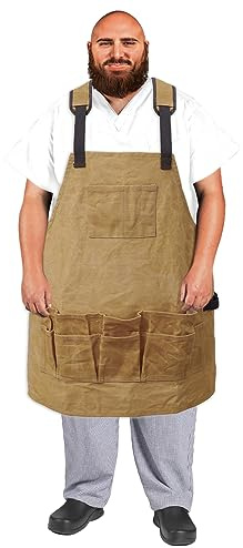 Urby Plus Size Apron For Wood Working, 16oz Ready Wares Waxed Canvas Apron Fits Waist W36+, XL, XXL Or Plus. Ideal For Woodworking, Workshop, Or Wood Shop.