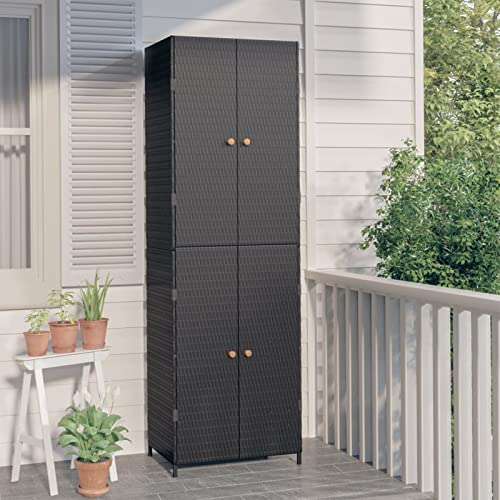 BaraSh Gartenschrank Schwarz 59x40x180 cm Poly Rattan Terrassenschrank Wetterfest Sideboard Outdoor