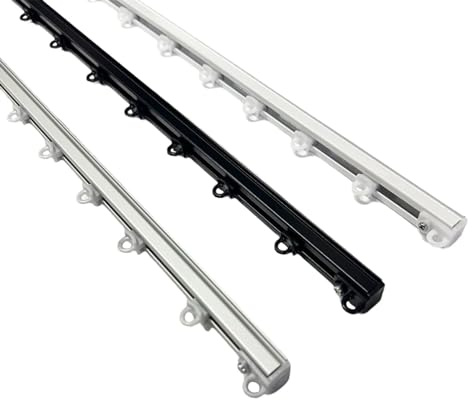 Binario per tende a soffitto in alluminio bianco nero argento con scorrevoli da interno bastone per tendaggi tenda su misura moderni scorrimento movimento manuale strappo zineffa (150 cm, NERO)