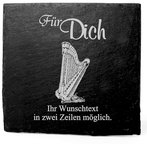 Deko Schiefer Untersetzer personalisiert Harfe - Für Dich - 11x11cm Schwarz Bierdeckel Tischdeko Bieruntersetzer Weinuntersetzer