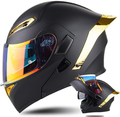 Letetexi Flip Up Front Motorbike Helmet Bluetooth Slot Full Face Modular Motorcycle Helmet with Double Visor DOT/ECE Approved Helmet Chin Strap Crash Helmet for Men Women Bright Black