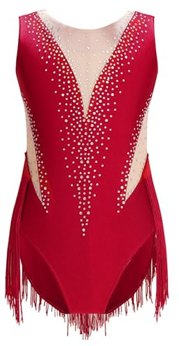 JEATHA Maillot De Danza Baile Brillantes Niñas Leotardo Patinaje Artístico Maillot Gimnasia Rítmica Traje De Rendimiento Disfraz De Bailarina Fiesta Actuación borgoña B 9-10 años