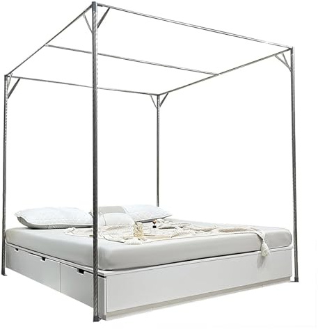 Himmelsängsram Stolpestolpar Tvåbäddssäng i full storlek Sängstomme Heavy Duty metall himmelssäng Ram King, 27 mm tjock (Storlek: King Small)