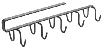 Avilia Tassenhalter zum Aufhängen in der Küche – Untersetzer für Tassen, ideal auch für Topflappen und Utensilien, mit 10 Haken, aus Stahl, 6 x 25 x 6 cm, Schwarz