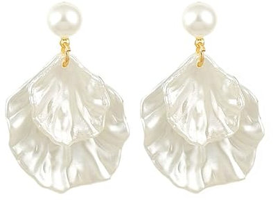 QLEUIFT 1 Paar Vintage Jakobsmuschel Ohrringe Perle Ohrstecker Weiße Muschel Ohrringe Böhmischen Erklärung Ohrringe Schmuck Für Frauen Und Mädchen