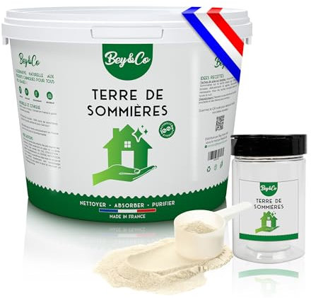 BeyEco® Terre de Sommieres pour Nettoyer et Assainir naturellement votre maison | Poudre Detachant Textile | la terre de sommières absorbante détachant | Saupoudreur et E-Book Offert (1.5 KG)