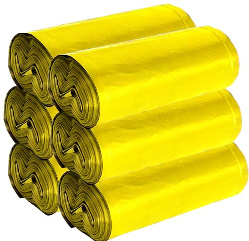 Sacchetti Spazzatura 50x60cm con Lacci 120 Sacchi Gialli 20 Litri per la Raccolta Differenziata Qualità Premium, Extra Resistenti, Umido, Cucina, Bagno, Camera