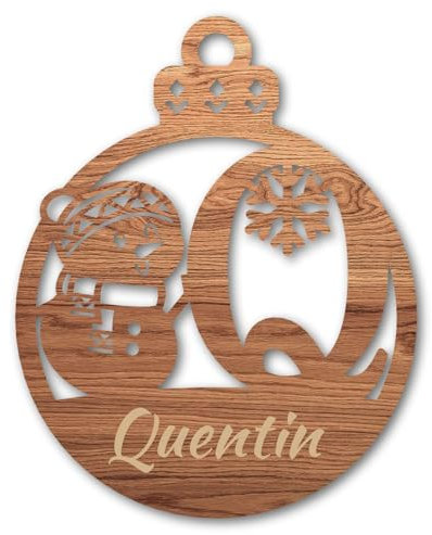 Urhome Weihnachtskugel personalisiert mit Wunschtext Gravur Buchstabe Q mit Schneeman Motiv Dunkel Braun - Ornament Christbaumschmuck Weihnachtsdeko Weihnachtsbaum Anhänger aus 3mm Holz