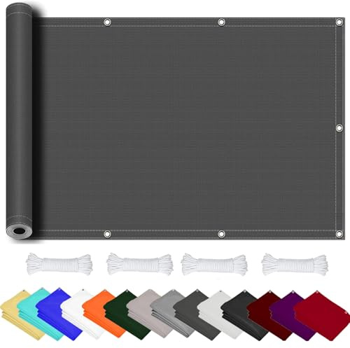 Sonnensegel Nach Maß mit Ösen 70 x 320 cm, Schattentuch O-Ring im Viele Größe Und Farben Schattiernetz, Windschutz Markisenstoff Balkon Sichtschutz, für Balkon Garten, Dunkelgrau