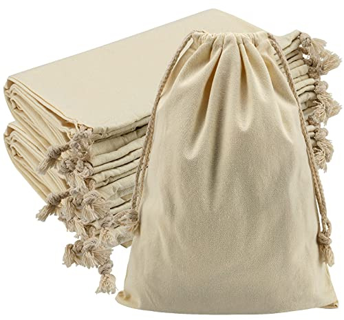 MUNGHOK 10 Stück 30 x 40 cm Stoffbeutel mit Kordelzug, Leinensäckchen Stoffbeutel zum Befüllen, Stoff Geschenkbeutel Groß für Geburtstag Hochzeit Weihnachten Adventskalender