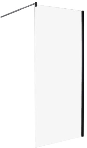 Paroi de Douche en Verre Trempé 90 x 190 cm Sans Porte Noir Ahaus