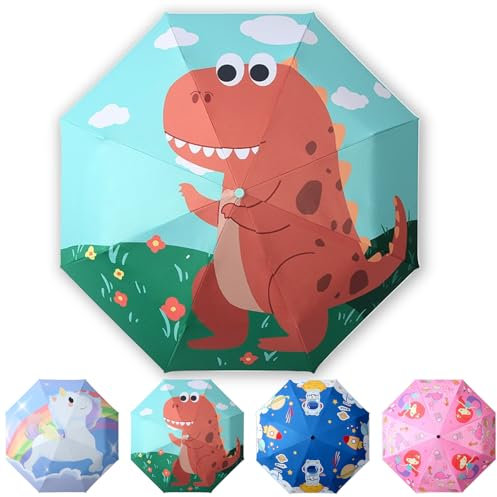 EEPLUYTY Kinder-Klappschirm, Kinderschirm Reflektierend Mit Schirmhülle, Manueller Faltbarer Acht-Knochen-Regenschirm, Wind- Und Regendicht, Geeignet Für Jungen Und Mädchen (Grün)