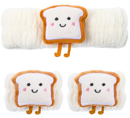 Abeillo Cartoon Mikrofaser-Fleece Gesicht Waschen Stirnband Set, Weiches Korallen Fleece Kosmetik Haarband, Elastisches Abschmink Haarband zum Waschen (3 Stück, weiß)