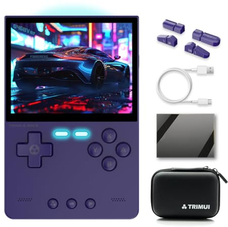 Trimui Brick Console de jeu portable 3,2 1024 x 768 IPS 3000 mAh Système opensource Trimui-Brick avec étui portable et protecteur d'écran Violet